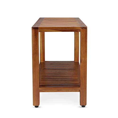 Teak Shower Bench with Shelf 30 Inch for Bathroom, Spa - Fully Assembled, Shower Stool, The Freya