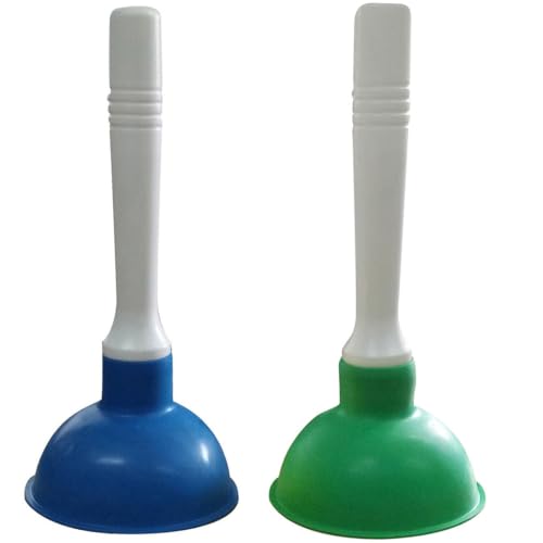 Drain Plunger, Mini Sink Unclogger, Small 4-Inch Clog Remover | Rubber Cup Hand Plumber Helper, Force Tiny Compact Tool with 9" Short Handle for Kitchen Bathroom, Toilet, Shower, Bath Tub - color: Blue + Green