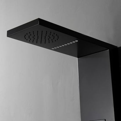 BWE LED Shower Panel,Black Rainfall Shower Panel Tower System | Stainless Steel Shower Tower with Massage Body Jets Tub Spout Wall Mounted Shower Fixtures with Temperature Display