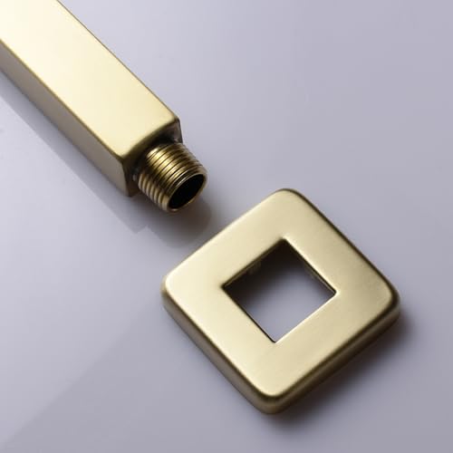 Brushed Gold Shower Arm with Flange, 4 inch, Short | Universal Replacement Part for Ceiling-Mounted Square Straight Shower Head Extension Arm Pipe, Stainless Steel - color: Brushed Gold