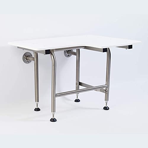 HDP Shower Seat With Legs - Heavy Duty Chair for Inside Shower 600lbs | 304 Stainless Steel | for Elderly and Disabled | Folding Wall Mounted Seat | 26" x21" Left Hand - size: 26 Left