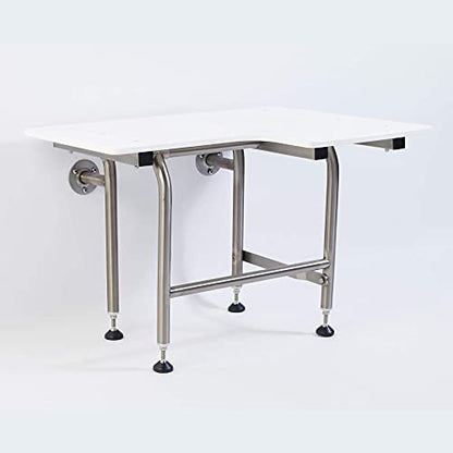 HDP ADA Heavy Duty Shower Seat With Legs - 304 Stainless Steel Chair for Elderly and Disabled - Folding Wall Mounted Seat 34.5" x 21" Left Hand - 600lbs Capacity - size: 34.5 Left
