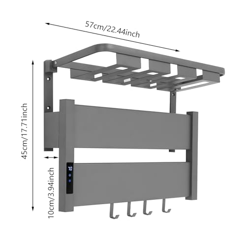 Electric Heated Towel Warmer Rack w/LED Touch Screen, Wall-Mounted Foldable Heated Towel Rack w/95-158℉ Temperature Adjustments ＆ 0-2h Timer for Bathroom Shower Hot Tub (Black, Foldable) - color: Black, size: Foldable