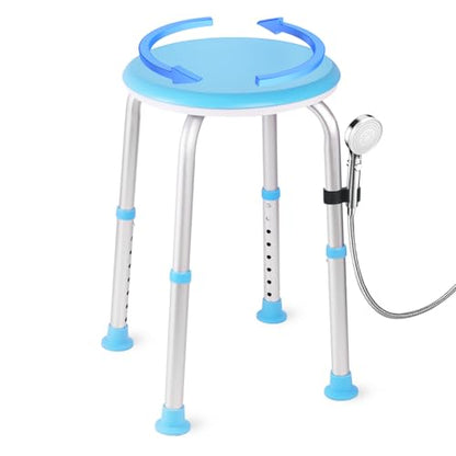 Shower Chair for Inside Shower, Adjustable Height (13.75"-20.5"), 360° Swivel Bath Chair for Elderly and Disabled, Anti-Slip Feet, Supports 350lbs, Tool-Free Assembly