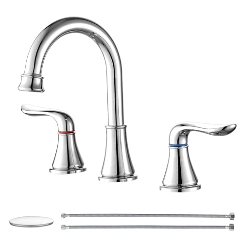 GENBONS Chrome Bathroom Faucet 3 Hole, 8 Inch Widespread Bathroom Sink Faucet 2-Handles Vanity Bath Faucets with Pop Up Drain - color: Chrome - W, style: Widespread Bathroom Faucet