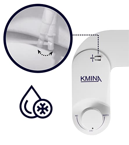 KMINA Toilet Bidet Attachment, Self-Cleaning Nozzle, Fresh Water Non-Electric, Adjustable Water Pressure, Rear Wash, White