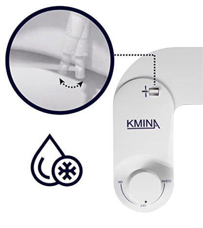 KMINA Toilet Bidet Attachment, Self-Cleaning Nozzle, Fresh Water Non-Electric, Adjustable Water Pressure, Rear Wash, White