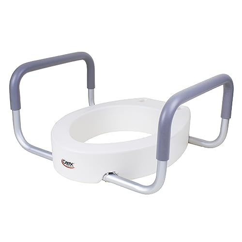 Carex 3.5 Inch Raised Toilet Seat with Arms, Elongated Toilet Seat Riser, Up to 250 lbs Capacity, Elevating & Raising Seat for Elderly & Handicap, Universal, Slip-Resistant with Padded Handles, White - size: Elongated