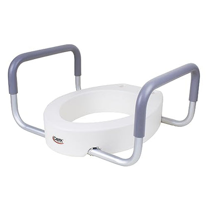 Carex 3.5 Inch Raised Toilet Seat with Arms, Elongated Toilet Seat Riser, Up to 250 lbs Capacity, Elevating & Raising Seat for Elderly & Handicap, Universal, Slip-Resistant with Padded Handles, White - size: Elongated