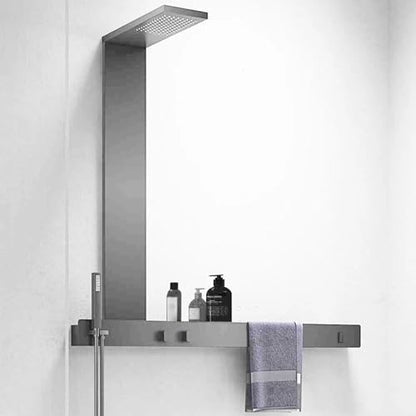 Wall-Mounted Luxury Thermostatic Shower System with Storage Rack & Towel Bar