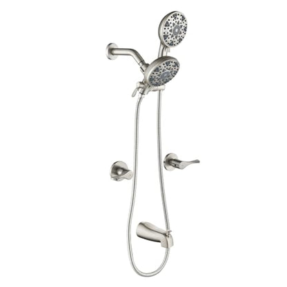 2 Handle Shower Faucet Set with Tub Spout Bathtub Shower Faucet Combo Set Shower System Complete Tub and Shower Trim Kit Brushed Nickel Wall Mounted Two Handles Shower Fixtures - color: Brushed Nickel