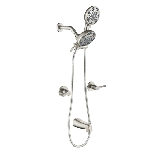 2 Handle Shower Faucet Set with Tub Spout Bathtub Shower Faucet Combo Set Shower System Complete Tub and Shower Trim Kit Brushed Nickel Wall Mounted Two Handles Shower Fixtures - color: Brushed Nickel