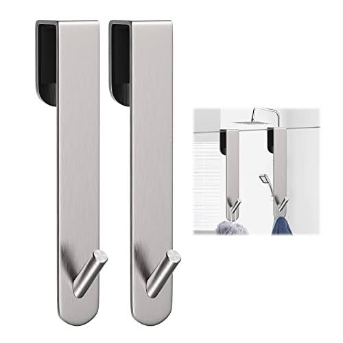 Shower Door Hook, Extended Length Frameless Shower Door Hook (7 Inches), Heavy-Duty Bathrobe Towel Stainless Steel Hook, No Drilling or Adhesive Required, 2-Pack, Silver - color: Silver-XG