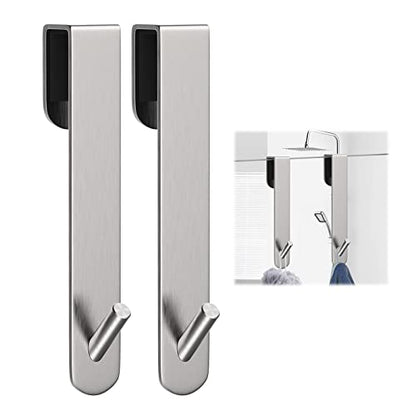 Shower Door Hook, Extended Length Frameless Shower Door Hook (7 Inches), Heavy-Duty Bathrobe Towel Stainless Steel Hook, No Drilling or Adhesive Required, 2-Pack, Silver - color: Silver-XG