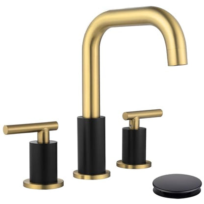 ChiLDano 8 inch Widespread Bathroom Faucet with Drain and Supply Hose | Black and Gold Bathroom Faucet for Sink 3 Hole , 2 Handle Bathroom Sink Faucet CH3166BGB - color: Black & Gold