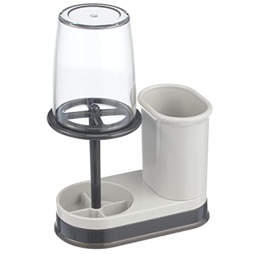 mDesign Plastic Toothpaste and Toothbrush Holder Center with Cup/Cover - Organizer for Bathroom Vanity Countertop - Holds Paste, Floss, Accessories - Hyde Collection - Light Gray/Charcoal - color: Light Gray/Charcoal Gray