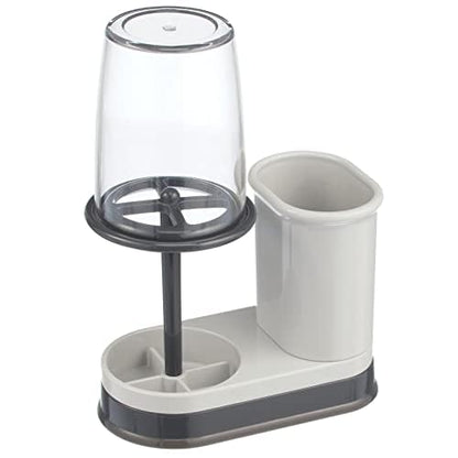 mDesign Plastic Toothpaste and Toothbrush Holder Center with Cup/Cover - Organizer for Bathroom Vanity Countertop - Holds Paste, Floss, Accessories - Hyde Collection - Light Gray/Charcoal - color: Light Gray/Charcoal Gray