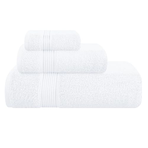 Belizzi Home Ultra Soft 3 Pack Cotton Towel Set, Contains a Bath Towel 28x55 inch, a Hand Towel 16x24 inch & a Wash Coth 12x12 inch, Ideal Everyday use, Compact & Lightweight - White - color: White, size: 3 Pack Towel Set