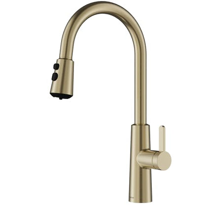 Karran Elmsworth Commercial Style Pull-Down Kitchen Faucet with Dual Interchangeable Spray Heads 5-Function Revolve MAX & 3-Function Revolve Mini Aerator High-Arc Spout (Spot Free Champagne Bronze) - color: Spot Free Champagne Bronze