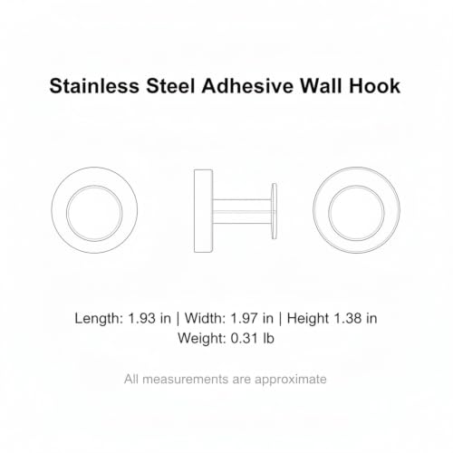 Wall Hook Stainless Steel Adhesive Mount for Bathroom Tile and Glass, Drill-Free Holder for Wet Towels and Robes (1 Piece) - size: 1.93 x 1.97 x 1.38 in