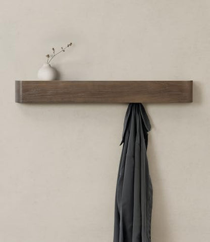 Kazai. Wall-Mounted Coat Rack 'Toke' - Modern Design Coat Rack with Hidden Wall Hooks - Solid Wood Veneer Panel Coat Hanger - Oak, Dark - color: Oak, Dark, size: 8 Hooks