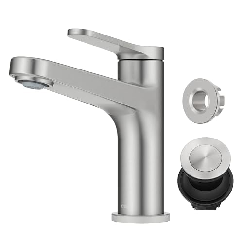 KRAUS Indy Single Handle One Hole Bathroom Sink Faucet in Spot-Free Brushed Nickel, KBF-1411SFBN - color: Spot Free Brushed Nickel, style: Basin + Pop-Up Drain