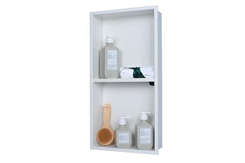24 x 12 in Recessed Shower Niche with Double Shelves, Matte White Stainless Steel Wall Insert, No Tile Needed, Leakproof Built-in Storage for Bathroom, Kitchen - color: White, size: 24 * 12 in