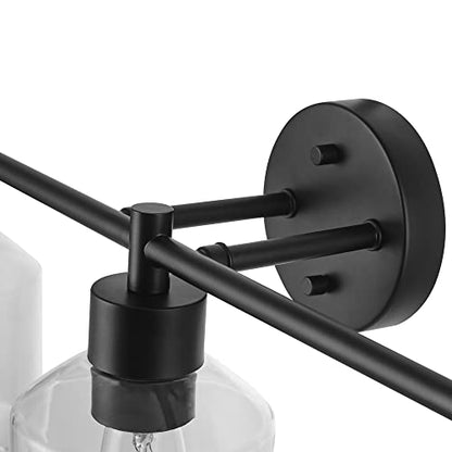 Globe Electric 65556 All-in-One 5-Piece Bathroom Set, Matte Black Finish, 3-Light Vanity with Clear Glass Shades, Towel Ring, Toilet Paper Holder, Robe Hook, and Towel Bar, Modern Bathroom Lighting - color: Matte Black, Clear Glass, 3-Light
