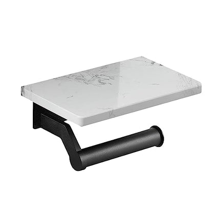 Hoimpro Toilet Paper Holder Wall Mounted, Marble Tissue Roll Rack | Matte Black | White Natural Marble Shelf Hand Paper Roll Holder, for Bathroom Kitchen Washroom Bedroom Aluminum - color: Black