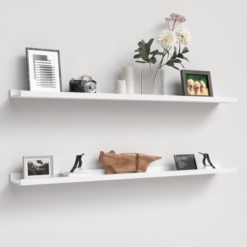 Boswillon Floating Shelves Set of 2, Long Wall Shelf with Lip, 48in, White | Display Ledge Shelf for Room Wall, Wall Decor Shelves for Bathroom, Living Room, Bedroom, Kitchen, Nursery Room, Modern, Wood - color: White, size: 47.2 in