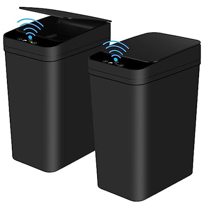 Anborry Bathroom Automatic Trash Can 2 Pack 2.2 Gallon Touchless Motion Sensor Small Slim Garbage Can with Lid Smart Electric Narrow Garbage Bin for Bedroom Office Kitchen (Black) - color: 2 Pack 2.2 Gallon & 2.2 Gallon Black