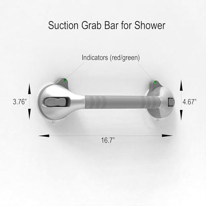 17“ Suction Shower Grab Bar with Indicators, Tool-Free Installation, Steady Handle for Balance Assist for Bathtub, Toilet, Bathroom, Dual Tone, Silver/Gray 2-Pack - size: 17in, Pack of 2