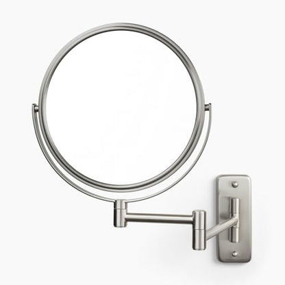 JERDON Wall-Mounted Makeup Mirror - 5X Magnification - Nickel - JP7506N | 8" Round Frame, 13.5" Wall Extension Arm - color: Nickel, size: 5X Magnification