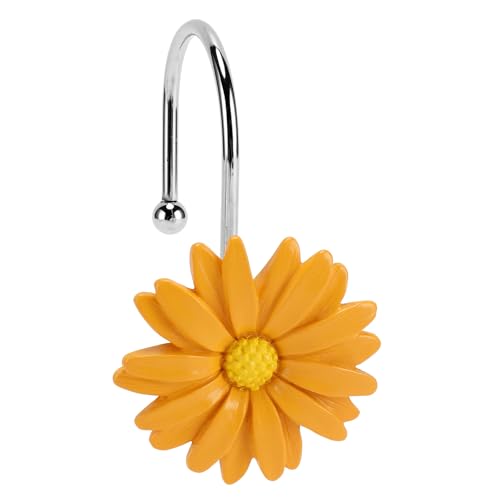 Flower Shower Curtain Hooks, 12 Pack Rustproof Stainless Steel Decorative, Bohemian Floral Bathroom Accessories for Curtain Rod and Shower Rod（Yellow） - color: Yellow