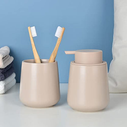 BosilunLife Ceramic Soap Dispenser - Dish Soap Dispenser for Bathroom 12Oz | Refillable Liquid Hand Wash Dispenser for Essential Oil, Lotion Soap, Khaki - color: Khaki