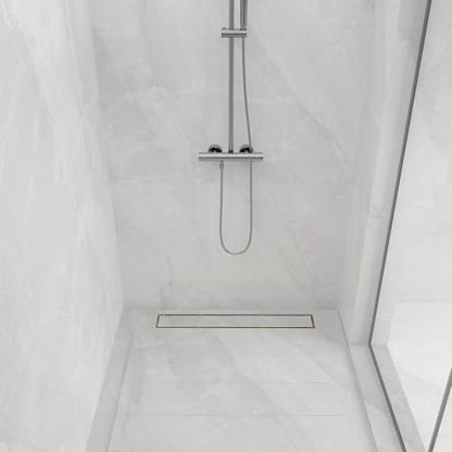 32 Inch Linear Shower Drain-Brushed Gold, with Tile Insert Grate | AISI 304 Stainless Steel Shower Drain, Rectangle Shower Floor Drain with Leveling Feet, Fits Bathroom & Balcony etc - color: Brushed Gold, size: 32 Inch