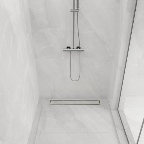 18 Inch Linear Shower Drain-Brushed Gold, with Tile Insert Grate | AISI 304 Stainless Steel Shower Drain, Rectangle Shower Floor Drain with Leveling Feet, Fits Bathroom & Balcony etc - color: Brushed Gold, size: 18 Inch