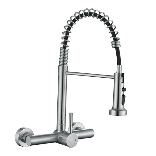 Premium 8"" Center Kitchen Sink Faucet - Wall Mount Tap with High Arc Spring - color: Style B, Center Handle