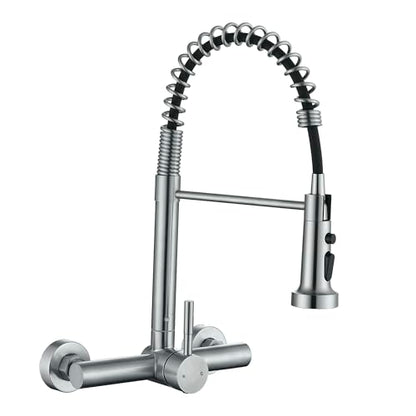 Premium 8"" Center Kitchen Sink Faucet - Wall Mount Tap with High Arc Spring - color: Style B, Center Handle
