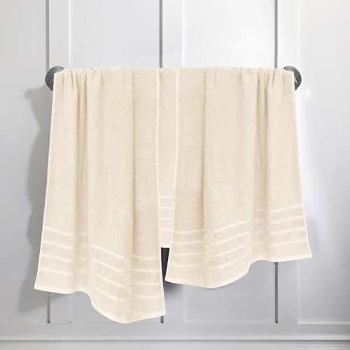 Feather & Stitch 100% Cotton 625 GSM Bath Towel Set of 6, Ultra Soft Highly Absorbent 2 Bath Towels, 2 Hand Towels & 2 Washcloth - Luxury Quick Dry Shower Towels (Ivory) - color: Ivory