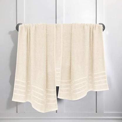 Feather & Stitch 100% Cotton 625 GSM Bath Towel Set of 6, Ultra Soft Highly Absorbent 2 Bath Towels, 2 Hand Towels & 2 Washcloth - Luxury Quick Dry Shower Towels (Ivory) - color: Ivory