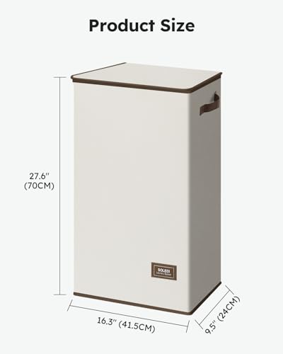 SOLEDI Slim Laundry Hamper with Lid, Narrow Laundry Basket with Removable Bags, Dirty Clothes Hamper with handle, Small Hamper perfect for Laundry room, Bathroom, Bedroom, Small spaces. 70L Beige - color: Off-White, size: 70L