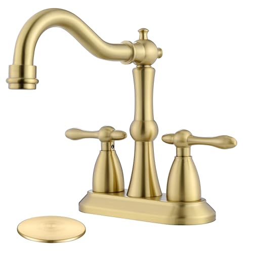 Brushed Gold Bathroom Faucet, Stainless Steel 4 inch Centerset Bathroom Faucet with Drain and Supply Hose, 2 Hole Gold Faucet for Bathroom Sink - color: Brushed Gold