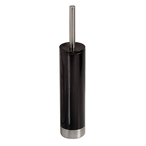 InterDesign Slim Toilet Bowl Brush and Holder - Bathroom Cleaning Storage, Black/Brushed Stainless Steel - color: Black, style: Bowl Brush