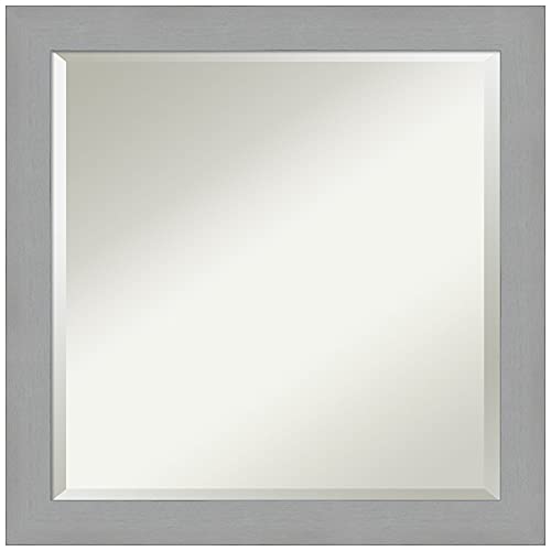 Amanti Art Silver Bathroom Mirror for Over Sink, 23x23 Brushed Nickel Square Vanity Mirror, Medium Modern Frame, Hangs Horizonally and Vertically, Bathroom Wall Decor, Beveled Edge - color: Brushed Nickel V1, size: 23"L x 23"W