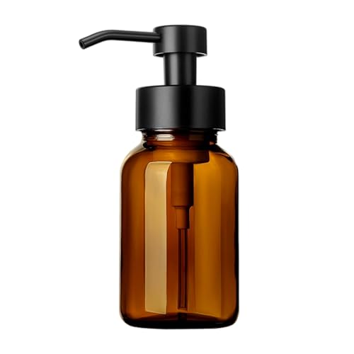 400ml 13.5oz Amber Glass Foam Soap Dispenser Refillable Foaming Hand Soap Pump Bottle Modern Empty Foam Bottle for Bathroom Kitchen Countertop Home Decor