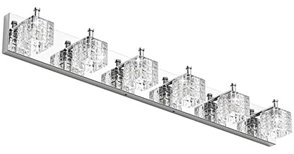 Ralbay Modern Crystal Bathroom Light Fixtures 6 Lights LED Modern Chrome Vanity Light Fixtures Over Mirror Crystal Bathroom Vanity Lights - color: Chrome, size: 40 inch