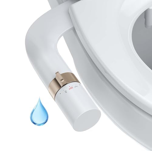 Non-Electric Ultra-Thin Bidet Seat - Dual Nozzle with Temperature Control for Front & Rear Wash, Adjustable Water Pressure, Cold & Hot Water Cleansing - color: Rose gold, style: Dial Ring