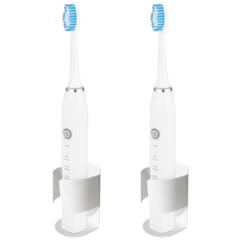 Electric Toothbrush Holder Wall Mount, 304 Stainless Steel Self-Adhesive Bathroom Organizer for Electric Toothbrush, Toothpaste & Face Wash-Space Saving, Waterproof, Holds Up to 10lbs (White 2 Pack) - color: White 2 Pack
