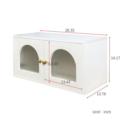 White Wall Mounted Cabinet, Glass Door Floating Bathroom Kitchen Organizer | Heavy-duty premium tempered glass panelling、Fixed internal shelves for wobble-free stability